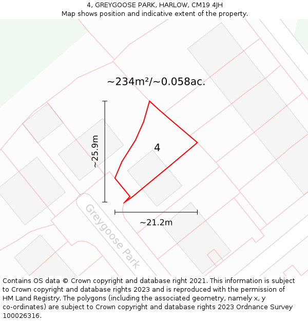 4, GREYGOOSE PARK, HARLOW, CM19 4JH: Plot and title map