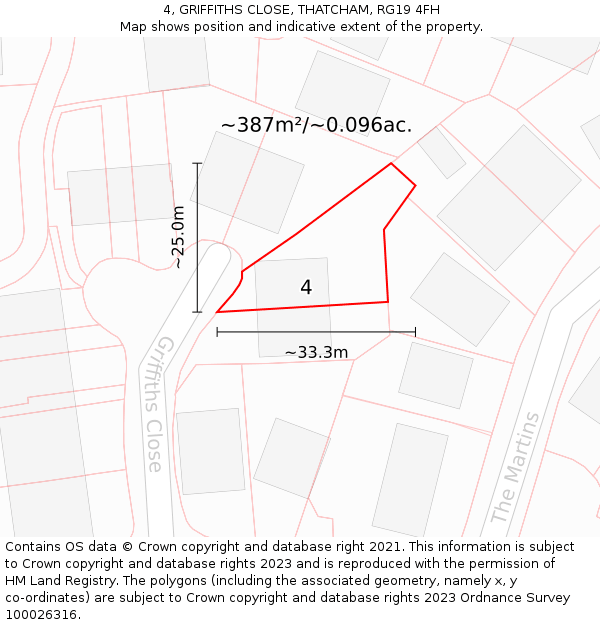 4, GRIFFITHS CLOSE, THATCHAM, RG19 4FH: Plot and title map