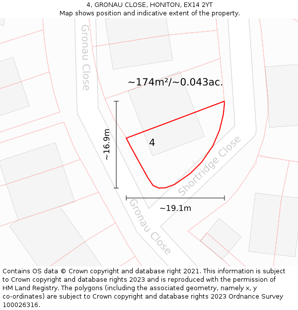 4, GRONAU CLOSE, HONITON, EX14 2YT: Plot and title map