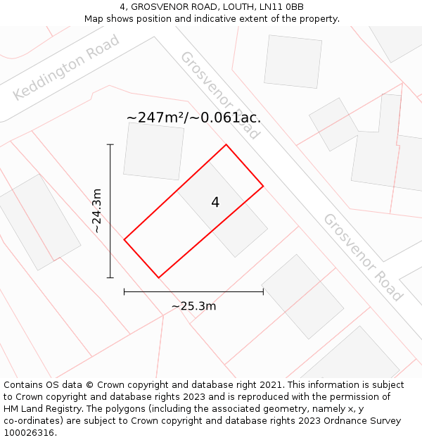 4, GROSVENOR ROAD, LOUTH, LN11 0BB: Plot and title map