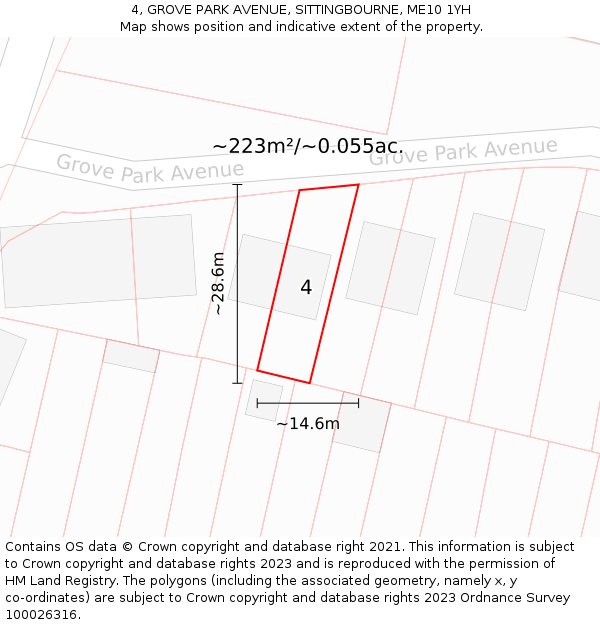 4, GROVE PARK AVENUE, SITTINGBOURNE, ME10 1YH: Plot and title map