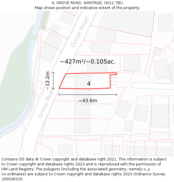 4, GROVE ROAD, WANTAGE, OX12 7BU: Plot and title map