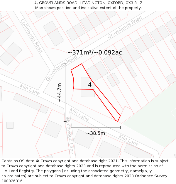 4, GROVELANDS ROAD, HEADINGTON, OXFORD, OX3 8HZ: Plot and title map