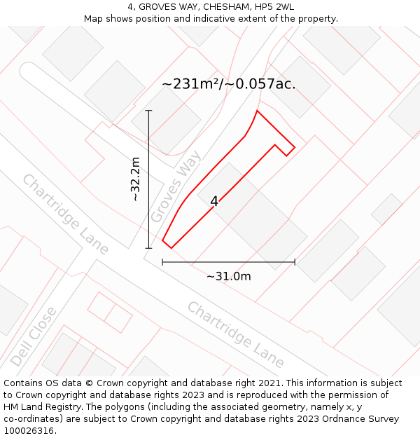 4, GROVES WAY, CHESHAM, HP5 2WL: Plot and title map