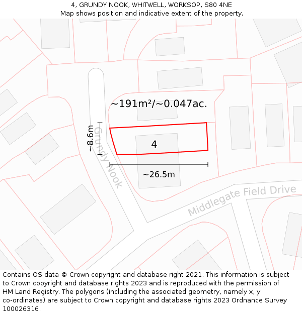 4, GRUNDY NOOK, WHITWELL, WORKSOP, S80 4NE: Plot and title map