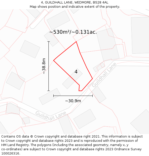 4, GUILDHALL LANE, WEDMORE, BS28 4AL: Plot and title map