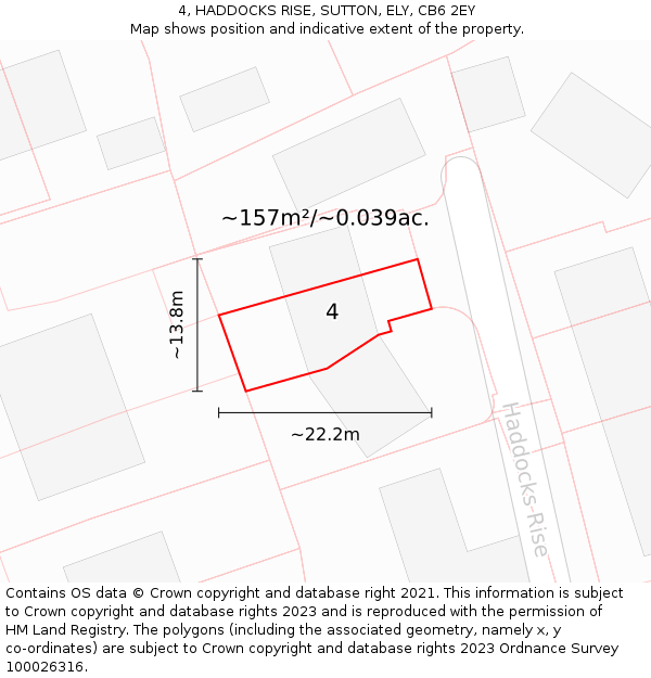 4, HADDOCKS RISE, SUTTON, ELY, CB6 2EY: Plot and title map