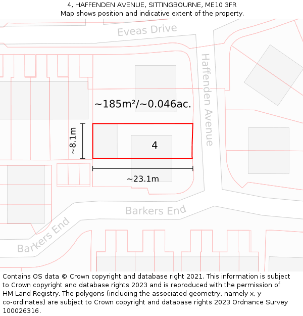 4, HAFFENDEN AVENUE, SITTINGBOURNE, ME10 3FR: Plot and title map