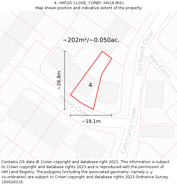 4, HAFOD CLOSE, CORBY, NN18 8NU: Plot and title map