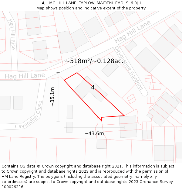 4, HAG HILL LANE, TAPLOW, MAIDENHEAD, SL6 0JH: Plot and title map