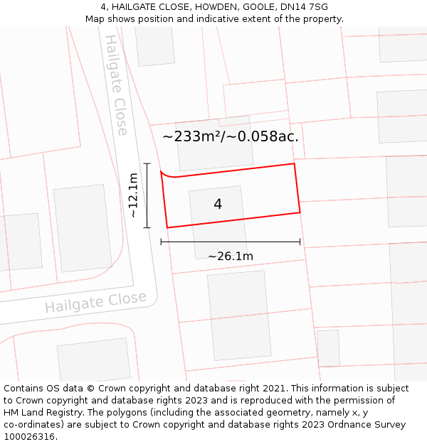 4, HAILGATE CLOSE, HOWDEN, GOOLE, DN14 7SG: Plot and title map