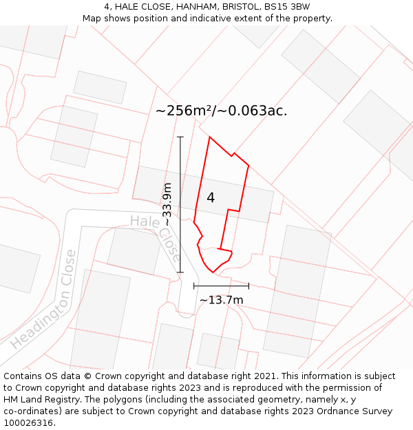 4, HALE CLOSE, HANHAM, BRISTOL, BS15 3BW: Plot and title map