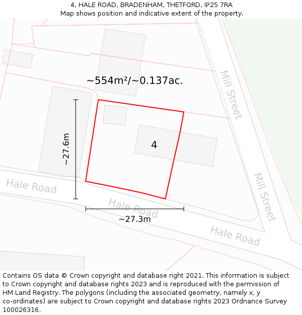 4, HALE ROAD, BRADENHAM, THETFORD, IP25 7RA: Plot and title map