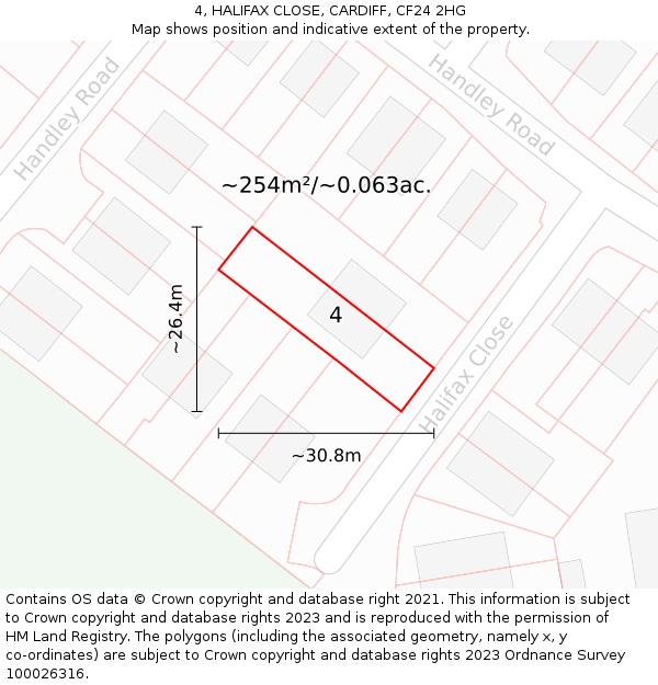 4, HALIFAX CLOSE, CARDIFF, CF24 2HG: Plot and title map