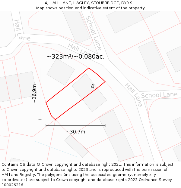 4, HALL LANE, HAGLEY, STOURBRIDGE, DY9 9LL: Plot and title map