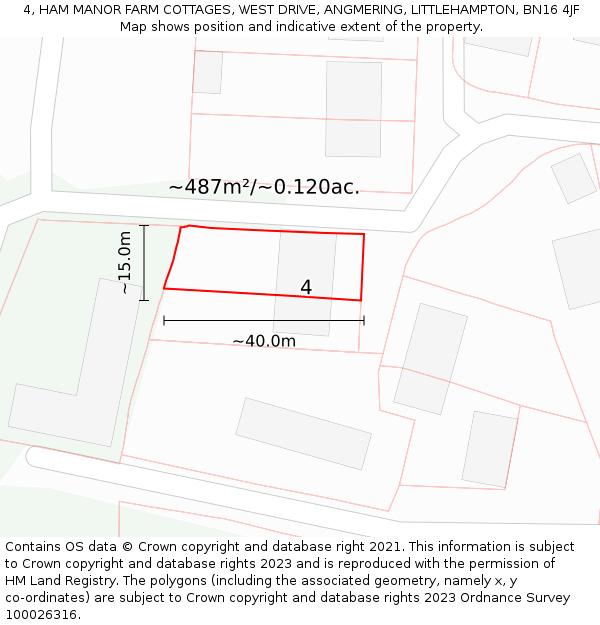 4, HAM MANOR FARM COTTAGES, WEST DRIVE, ANGMERING, LITTLEHAMPTON, BN16 4JF: Plot and title map