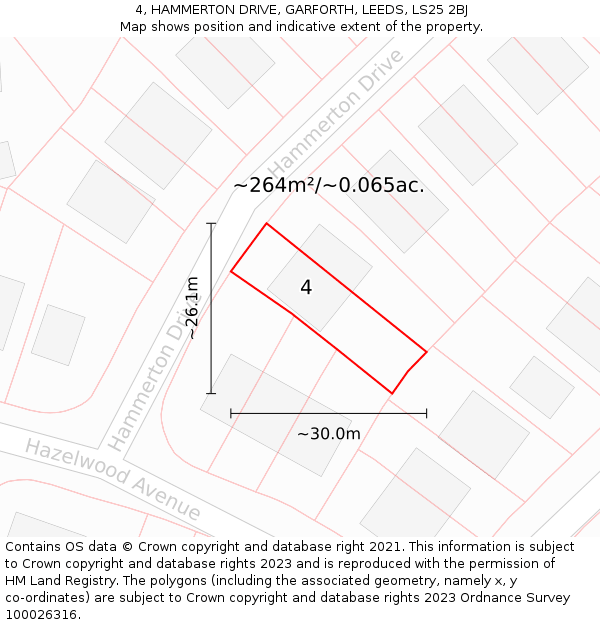 4, HAMMERTON DRIVE, GARFORTH, LEEDS, LS25 2BJ: Plot and title map