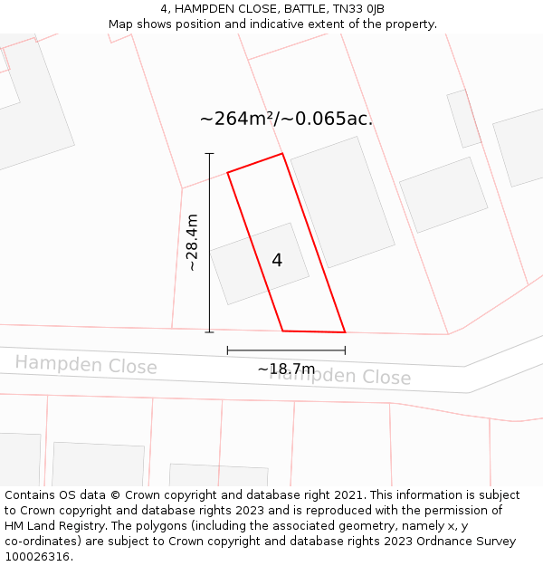 4, HAMPDEN CLOSE, BATTLE, TN33 0JB: Plot and title map