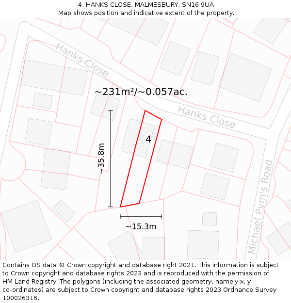 4, HANKS CLOSE, MALMESBURY, SN16 9UA: Plot and title map