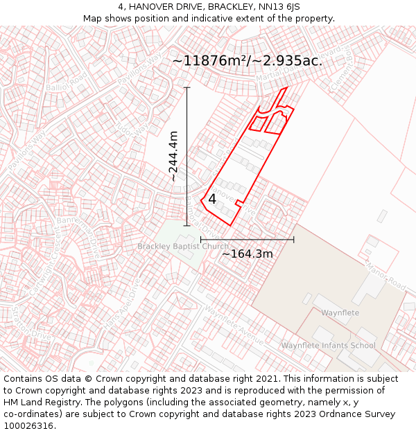 4, HANOVER DRIVE, BRACKLEY, NN13 6JS: Plot and title map