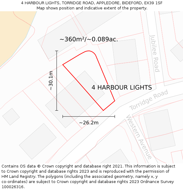 4 HARBOUR LIGHTS, TORRIDGE ROAD, APPLEDORE, BIDEFORD, EX39 1SF: Plot and title map