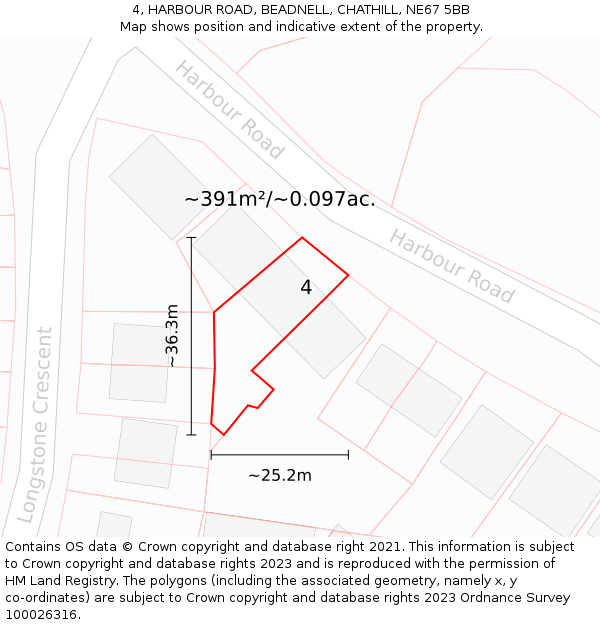 4, HARBOUR ROAD, BEADNELL, CHATHILL, NE67 5BB: Plot and title map