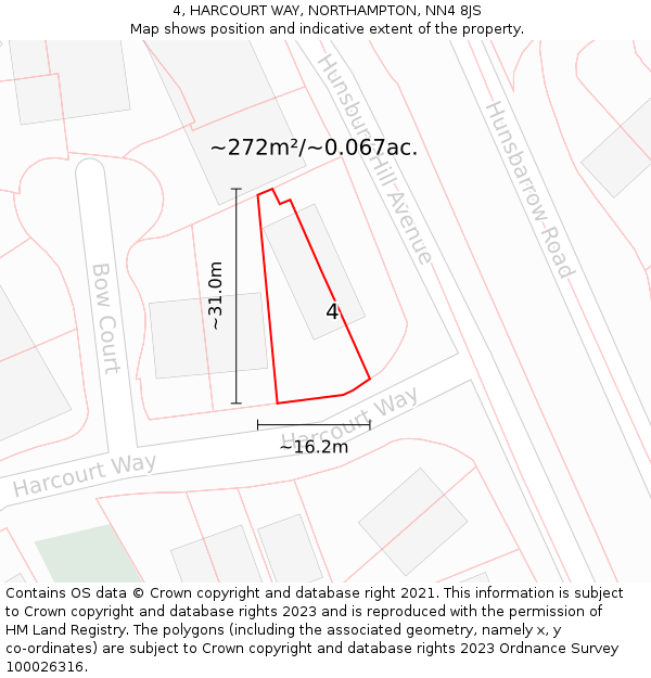 4, HARCOURT WAY, NORTHAMPTON, NN4 8JS: Plot and title map