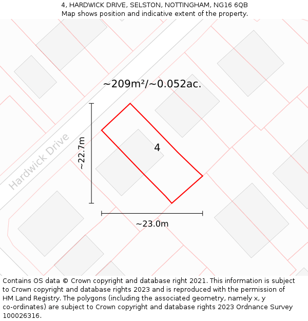 4, HARDWICK DRIVE, SELSTON, NOTTINGHAM, NG16 6QB: Plot and title map