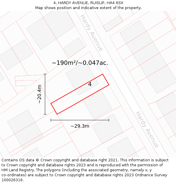 4, HARDY AVENUE, RUISLIP, HA4 6SX: Plot and title map