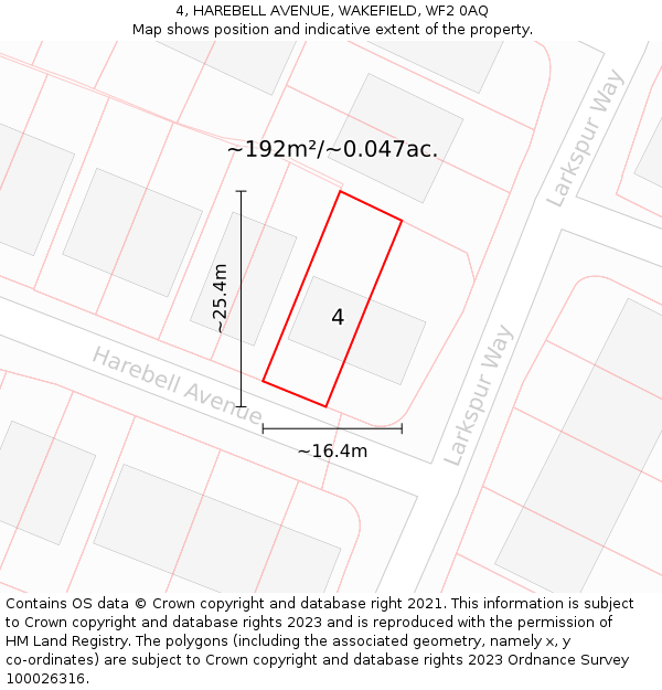 4, HAREBELL AVENUE, WAKEFIELD, WF2 0AQ: Plot and title map