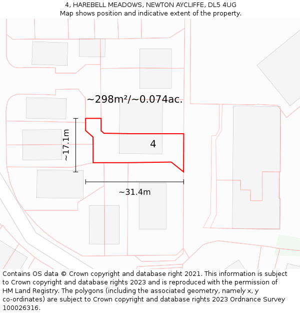 4, HAREBELL MEADOWS, NEWTON AYCLIFFE, DL5 4UG: Plot and title map