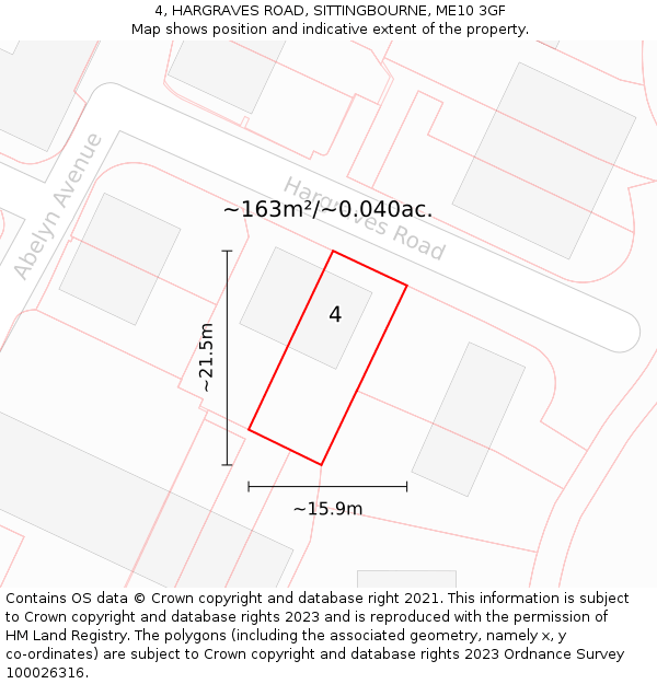 4, HARGRAVES ROAD, SITTINGBOURNE, ME10 3GF: Plot and title map