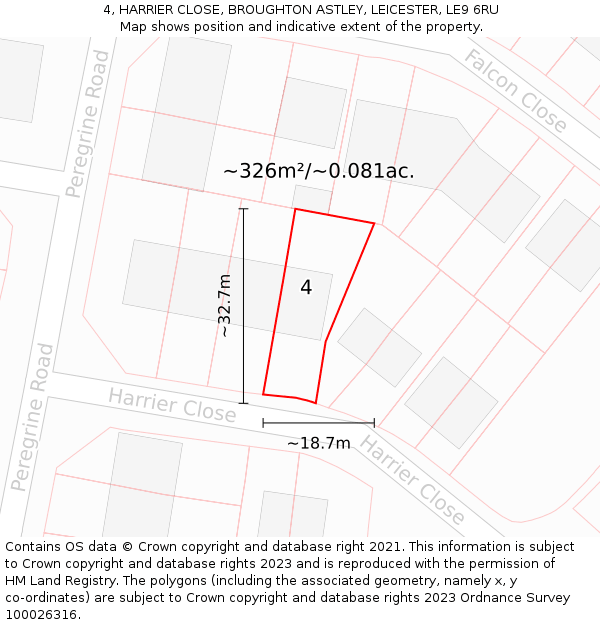 4, HARRIER CLOSE, BROUGHTON ASTLEY, LEICESTER, LE9 6RU: Plot and title map