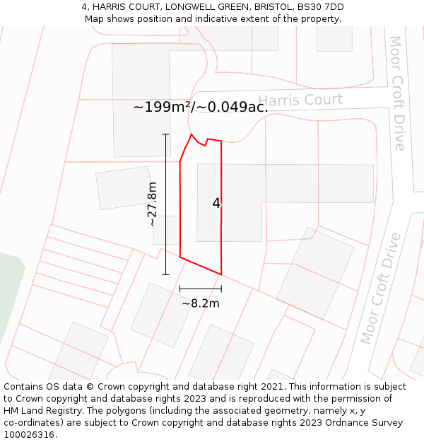 4, HARRIS COURT, LONGWELL GREEN, BRISTOL, BS30 7DD: Plot and title map
