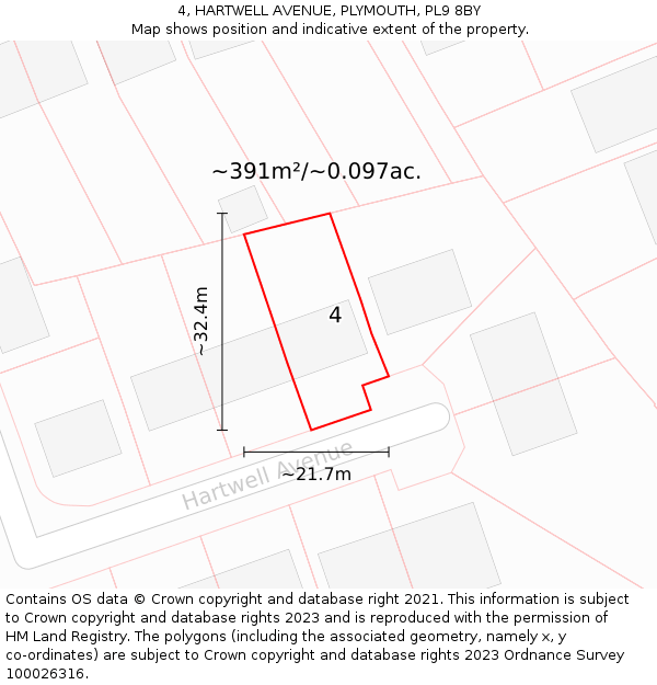 4, HARTWELL AVENUE, PLYMOUTH, PL9 8BY: Plot and title map