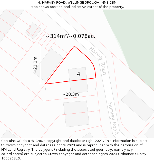 4, HARVEY ROAD, WELLINGBOROUGH, NN8 2BN: Plot and title map