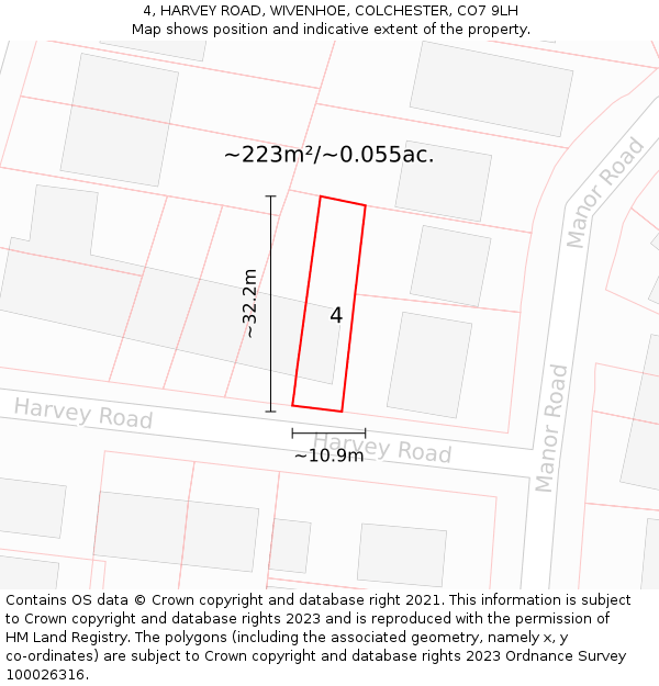 4, HARVEY ROAD, WIVENHOE, COLCHESTER, CO7 9LH: Plot and title map