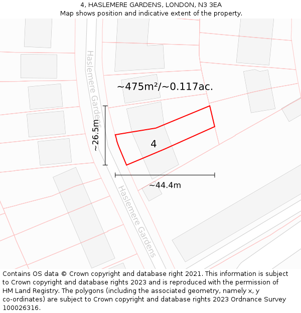 4, HASLEMERE GARDENS, LONDON, N3 3EA: Plot and title map