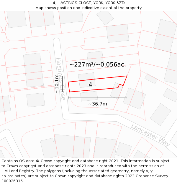 4, HASTINGS CLOSE, YORK, YO30 5ZD: Plot and title map