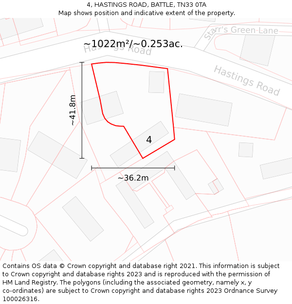 4, HASTINGS ROAD, BATTLE, TN33 0TA: Plot and title map