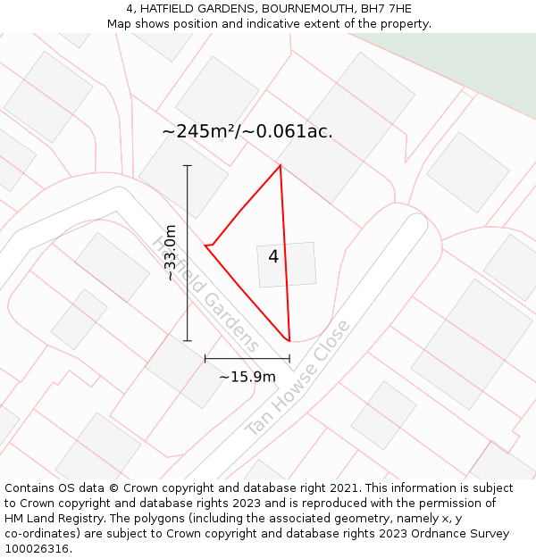 4, HATFIELD GARDENS, BOURNEMOUTH, BH7 7HE: Plot and title map