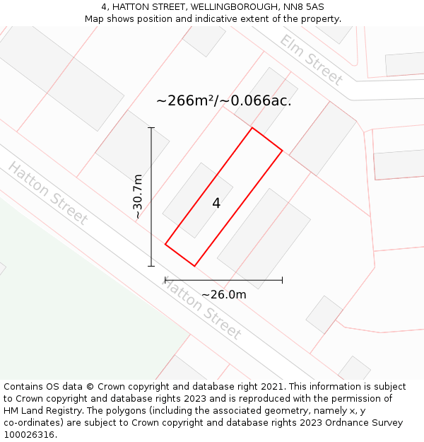 4, HATTON STREET, WELLINGBOROUGH, NN8 5AS: Plot and title map