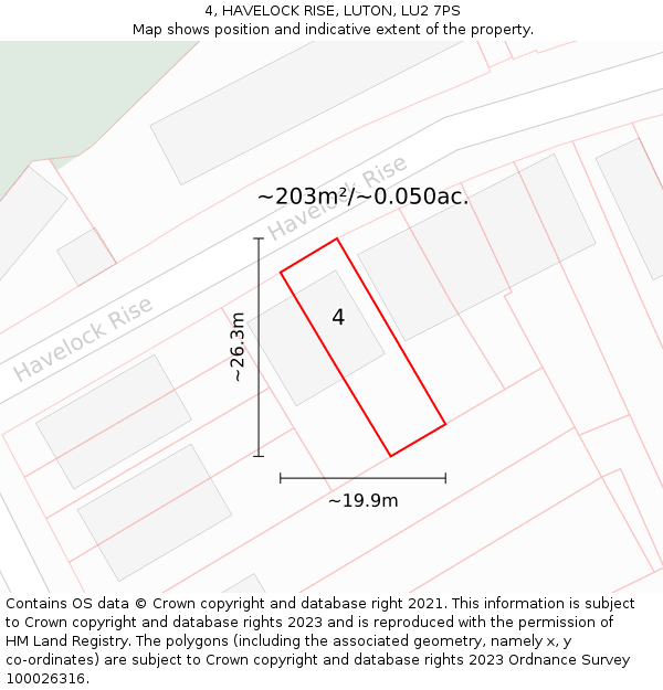 4, HAVELOCK RISE, LUTON, LU2 7PS: Plot and title map