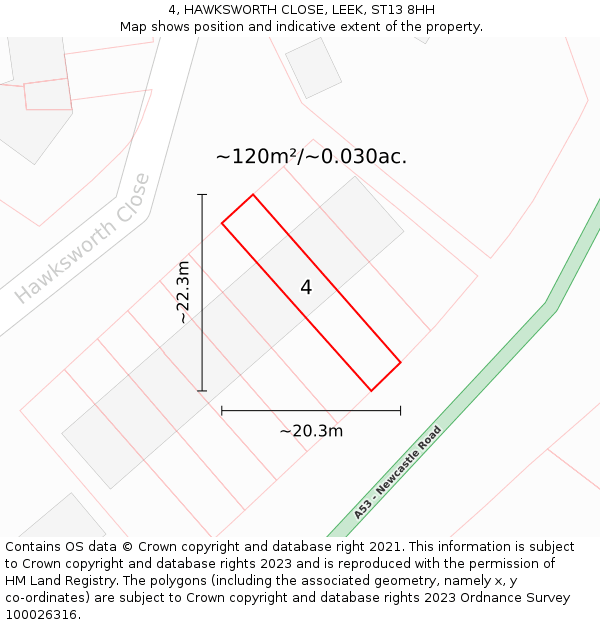 4, HAWKSWORTH CLOSE, LEEK, ST13 8HH: Plot and title map