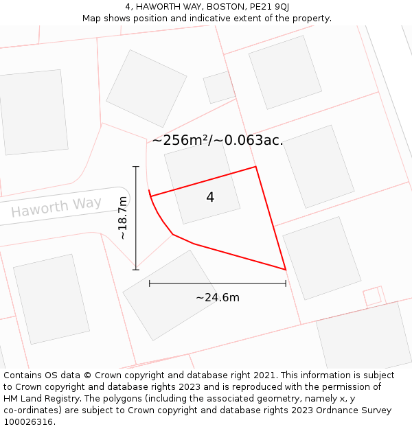 4, HAWORTH WAY, BOSTON, PE21 9QJ: Plot and title map