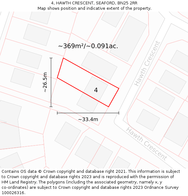 4, HAWTH CRESCENT, SEAFORD, BN25 2RR: Plot and title map