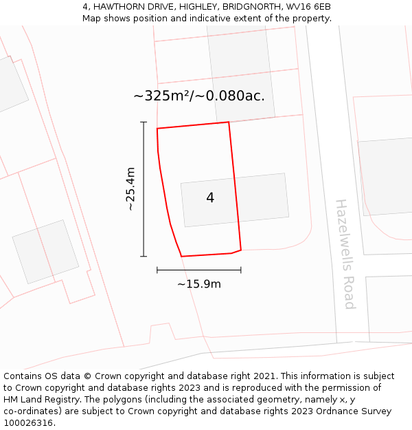 4, HAWTHORN DRIVE, HIGHLEY, BRIDGNORTH, WV16 6EB: Plot and title map