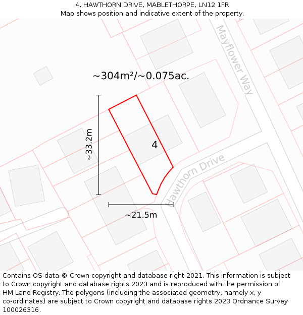 4, HAWTHORN DRIVE, MABLETHORPE, LN12 1FR: Plot and title map