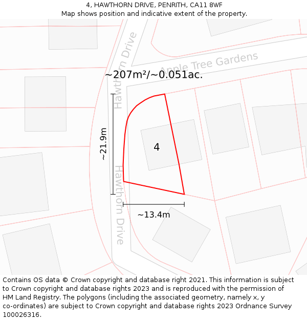 4, HAWTHORN DRIVE, PENRITH, CA11 8WF: Plot and title map