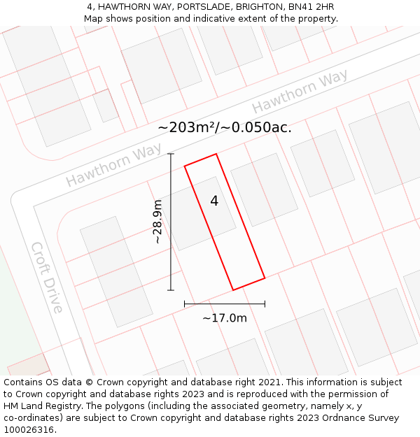 4, HAWTHORN WAY, PORTSLADE, BRIGHTON, BN41 2HR: Plot and title map